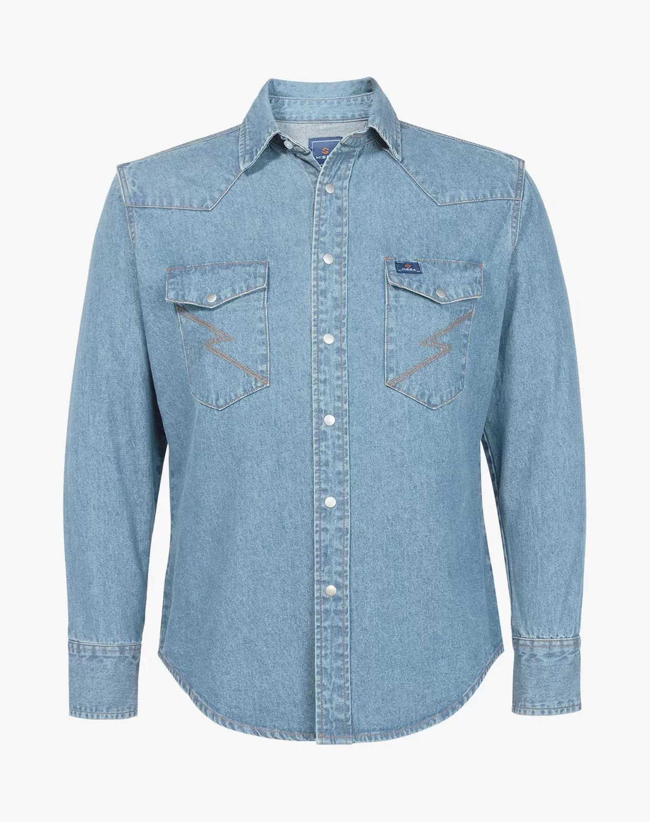 Stone washed blue Men's Denim Long Sleeve Regular Fit Work Shirt