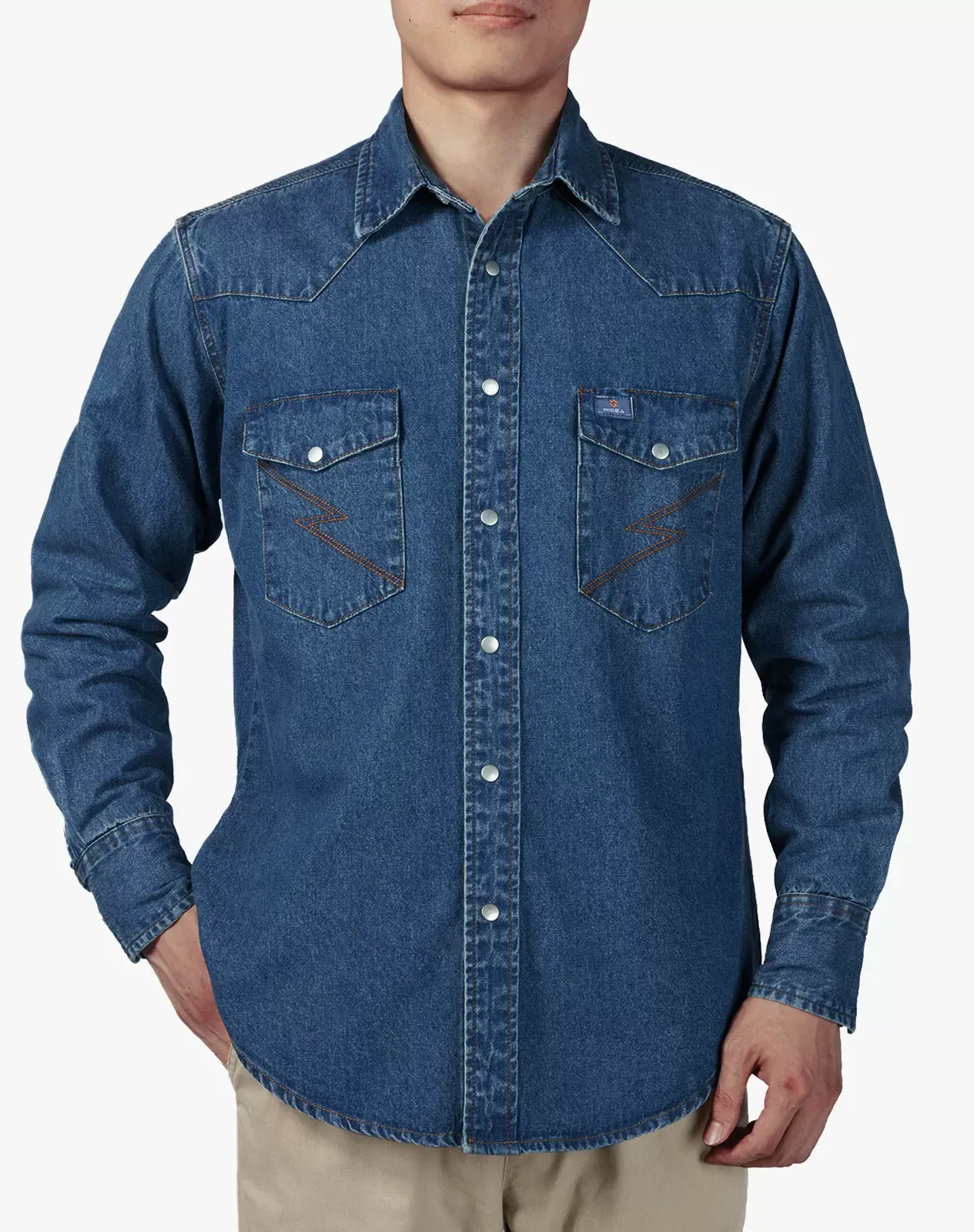 Grey Men's Denim Long Sleeve Regular Fit Work Shirt Granver Denim