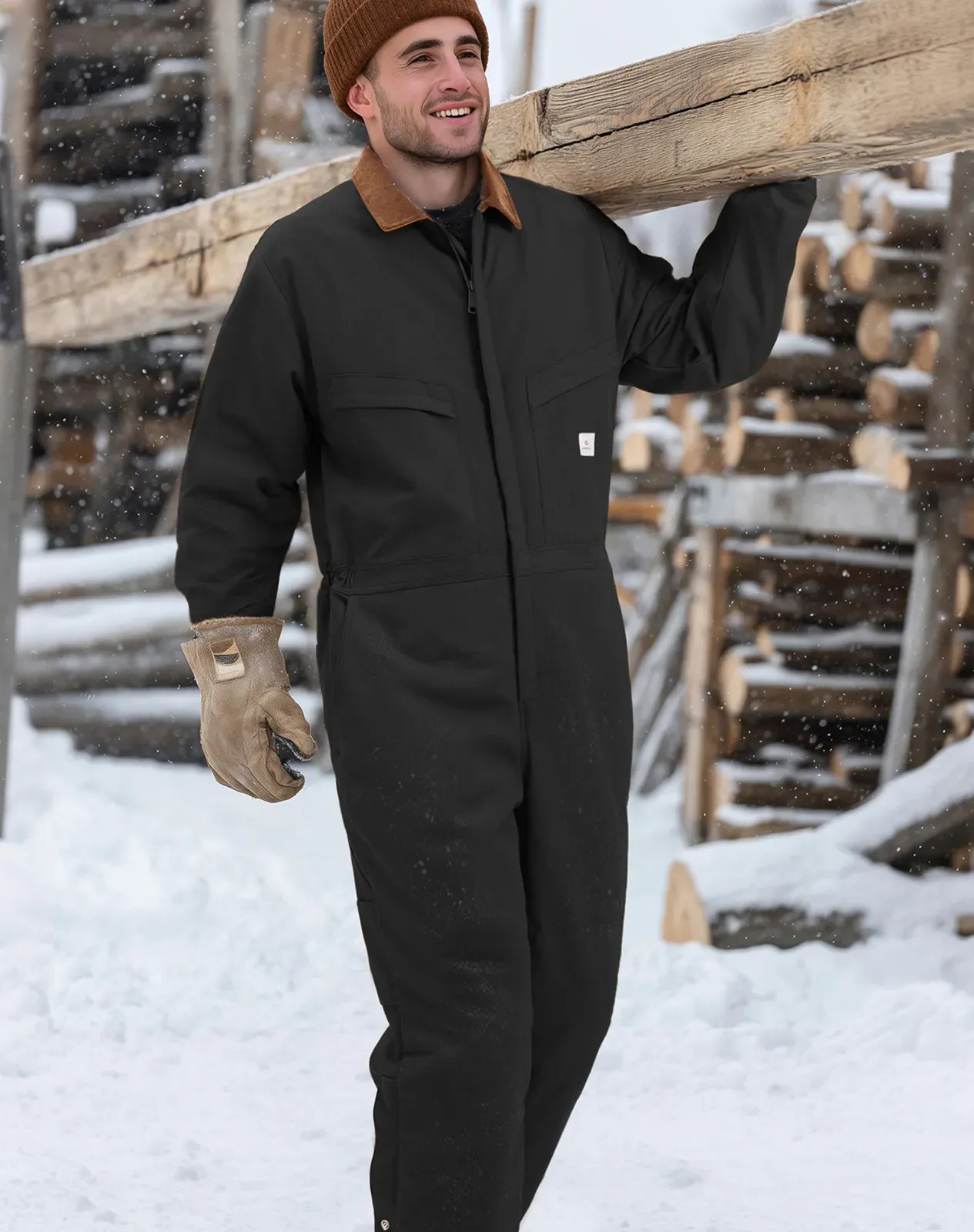 Black Men's Insulated Fleece-Lined Work Coveralls for GZ55MCP image 5