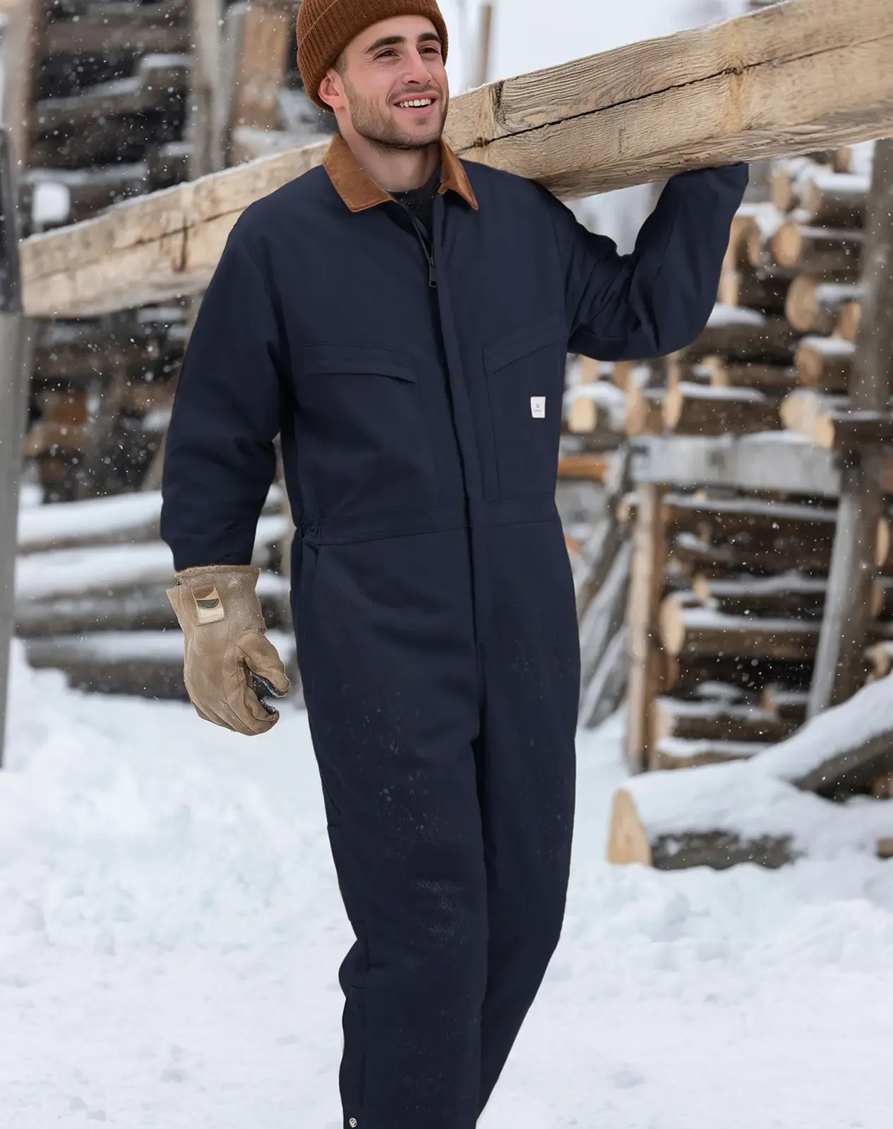 Navy Men's Insulated Fleece-Lined Work Coveralls for GZ55MCP image 5