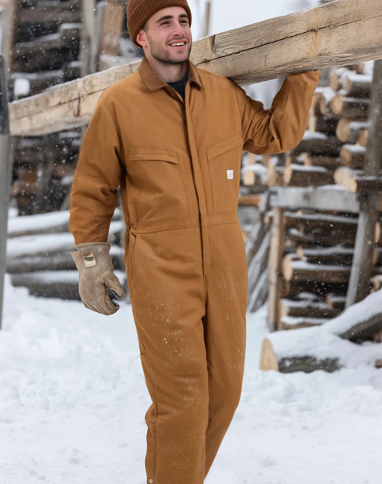 Brown Men's Insulated Fleece-Lined Work Coveralls for GZ55MCP image 5