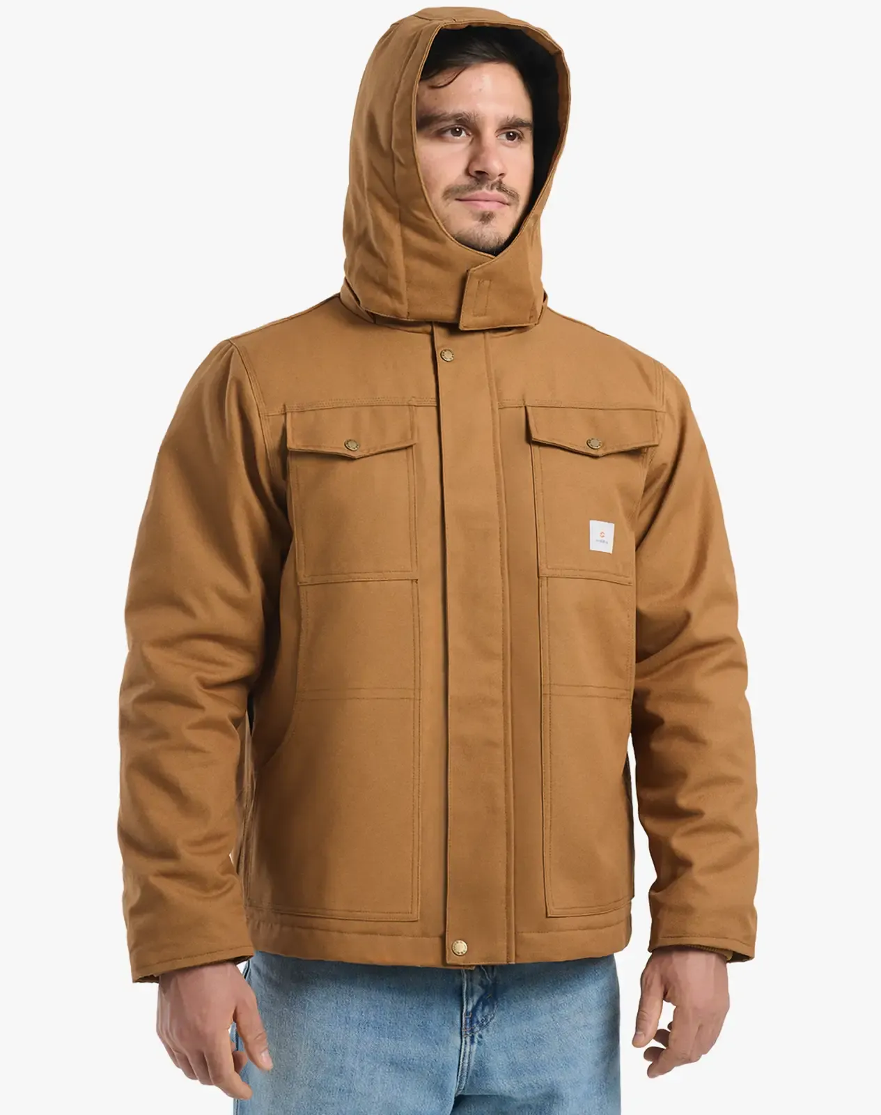Brown Men's Insulated Work Jacket with Detachable Hood for GZ57MCP image 3