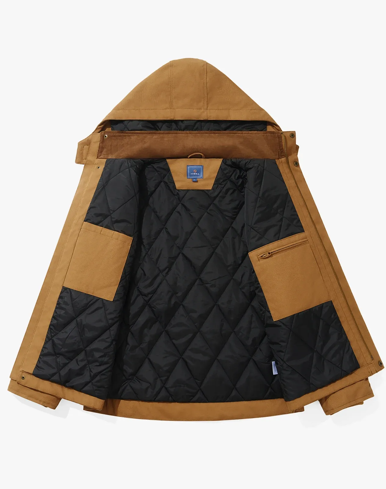Brown Men's Insulated Work Jacket with Detachable Hood for GZ57MCP image 4