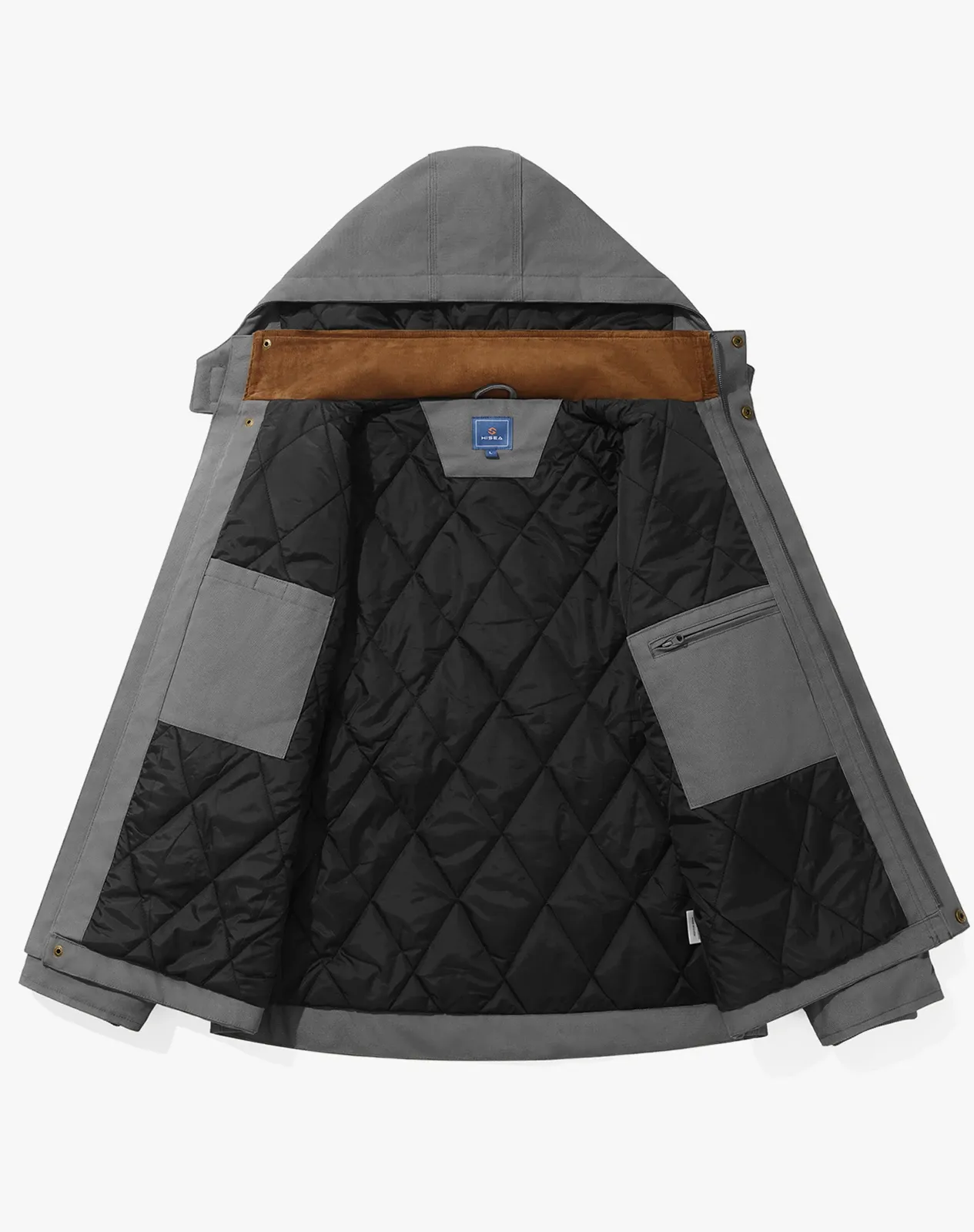 Grey Men's Insulated Work Jacket with Detachable Hood for GZ57MCP image 4
