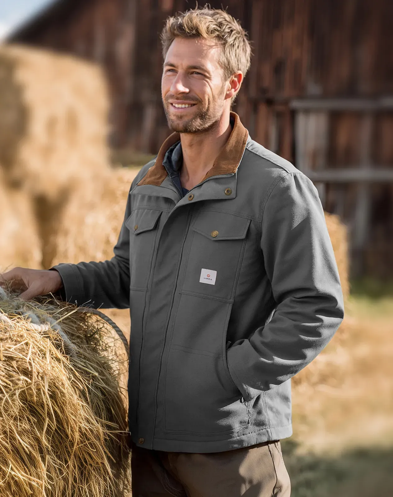 Grey Men's Insulated Work Jacket with Detachable Hood for GZ57MCP image 6