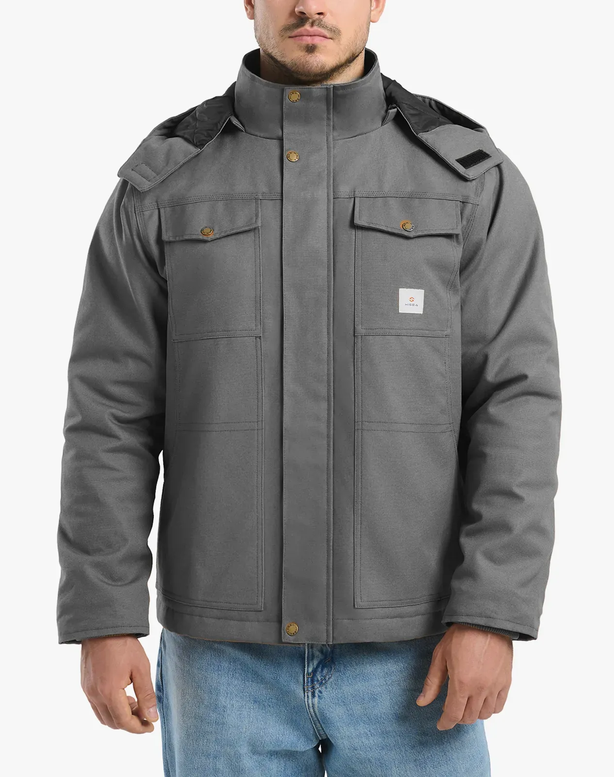 Grey Men's Insulated Work Jacket with Detachable Hood for GZ57MCP image 2