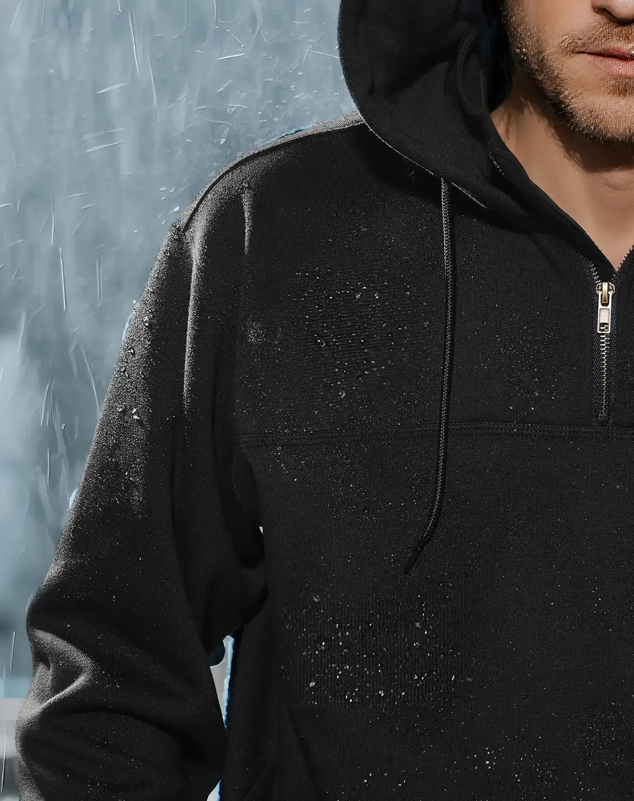 Black Men's Fleece-Lined Quarter-Zip Hoodie | HISEA