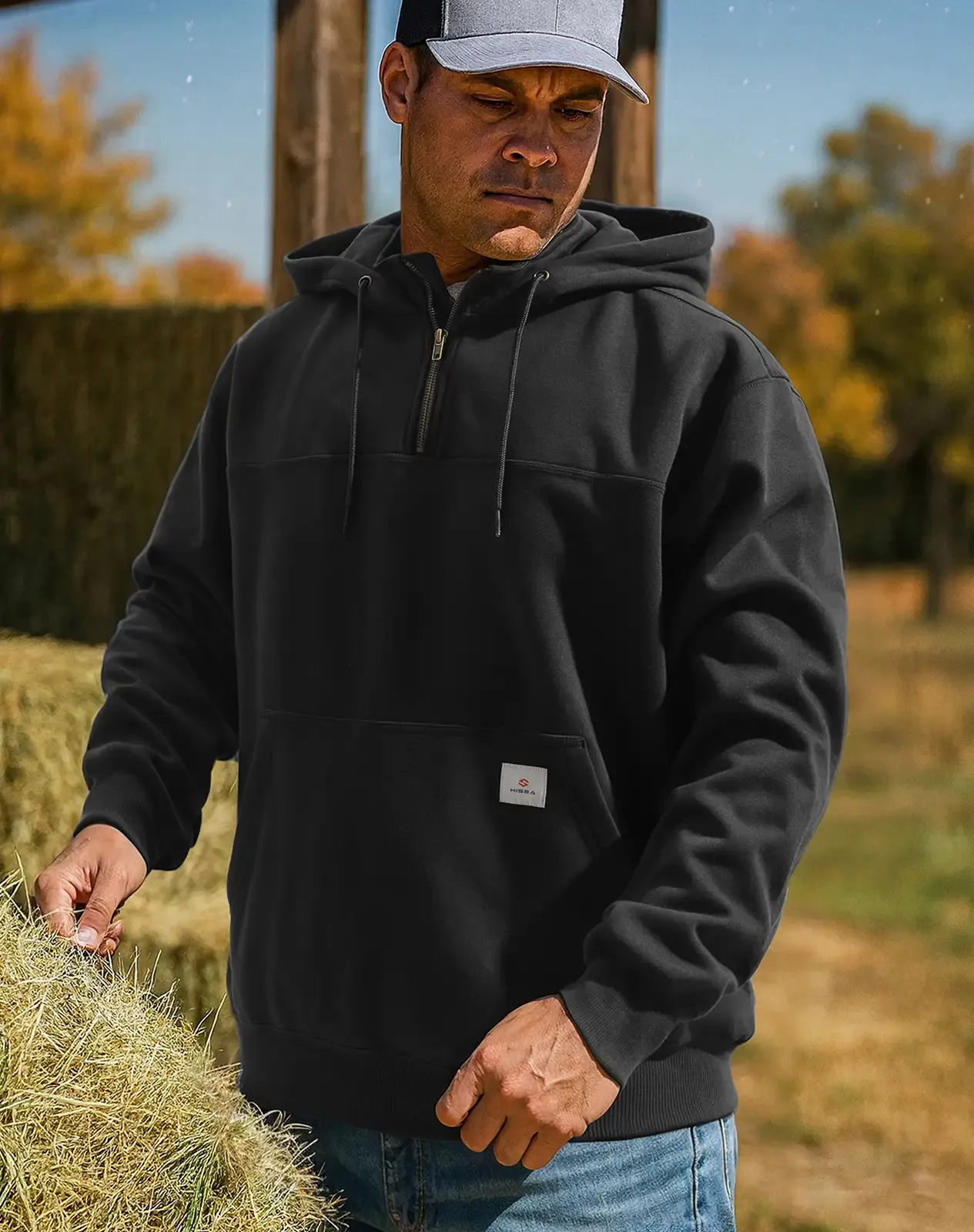 Black Men's Fleece-Lined Quarter-Zip Hoodie for GZ58MCP image 6