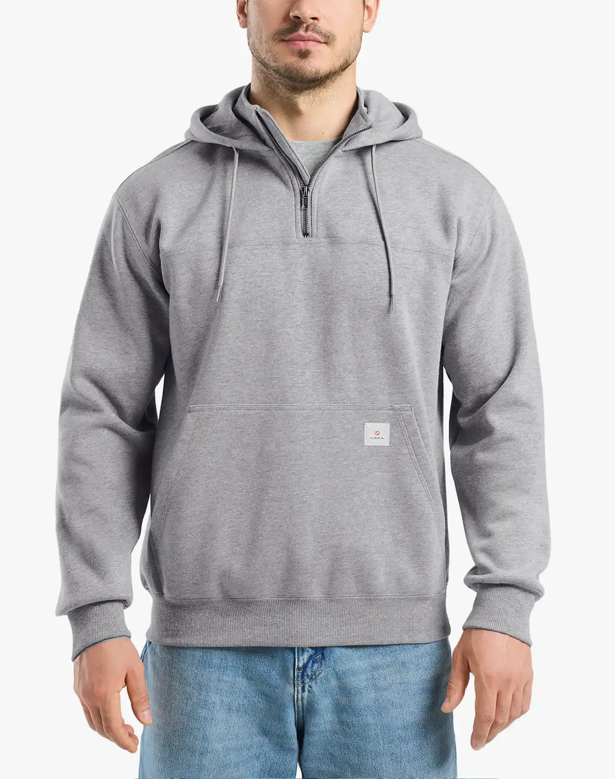 Grey Men's Fleece-Lined Quarter-Zip Hoodie for GZ58MCP image 1