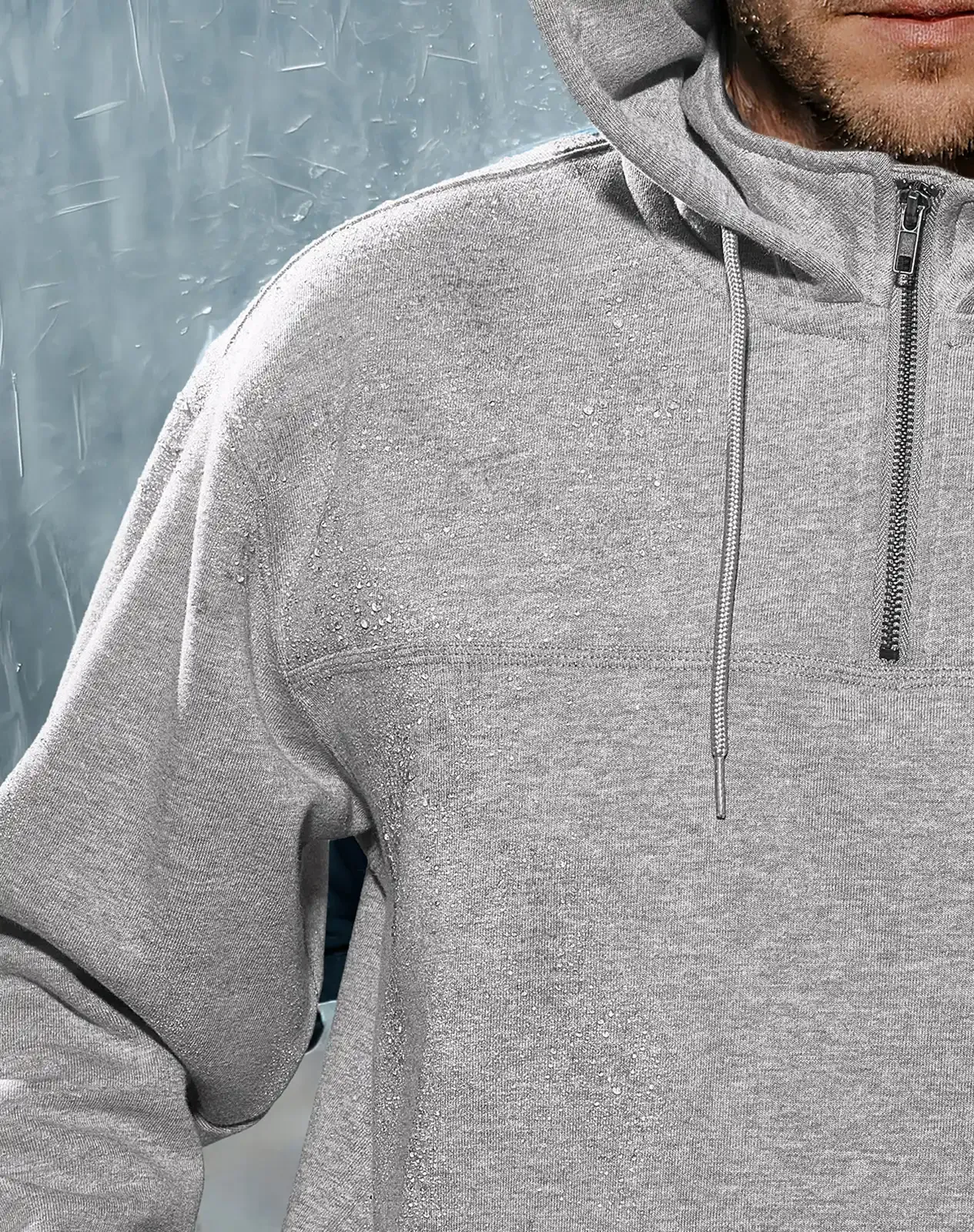 Grey Men's Fleece-Lined Quarter-Zip Hoodie for GZ58MCP image 3