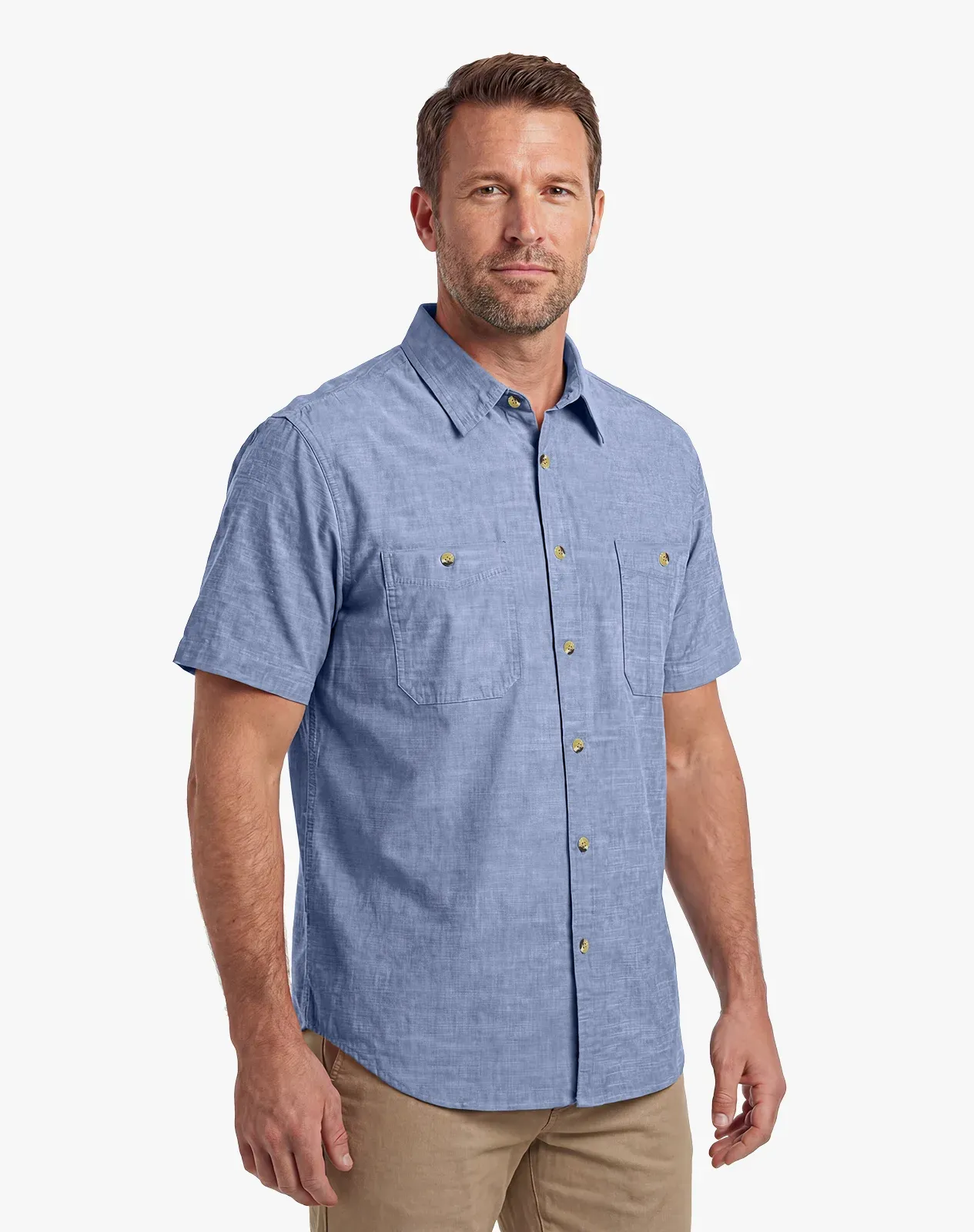 Blue Men's Cotton Short Sleeve Regular Fit Work Shirt for GZ63MCP image 2