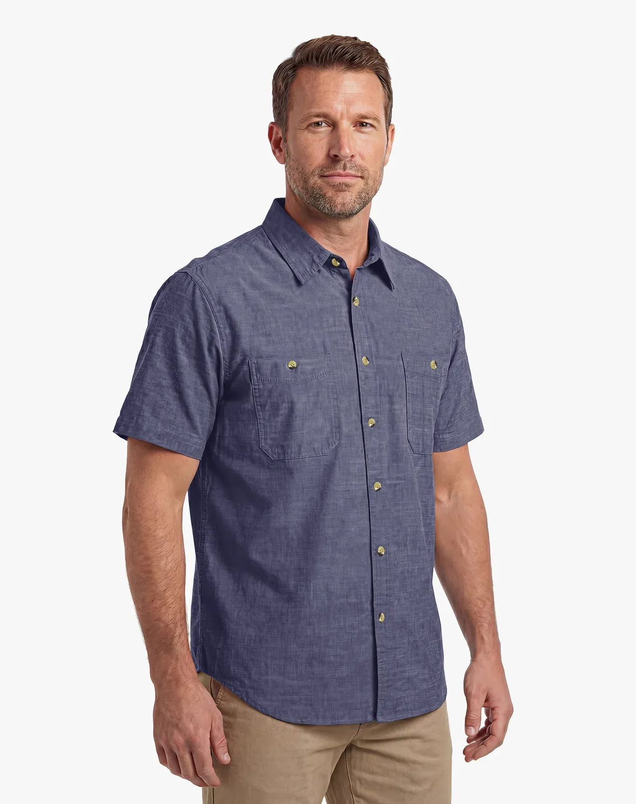 Navy Men's Cotton Short Sleeve Regular Fit Work Shirt for GZ63MCP image 2
