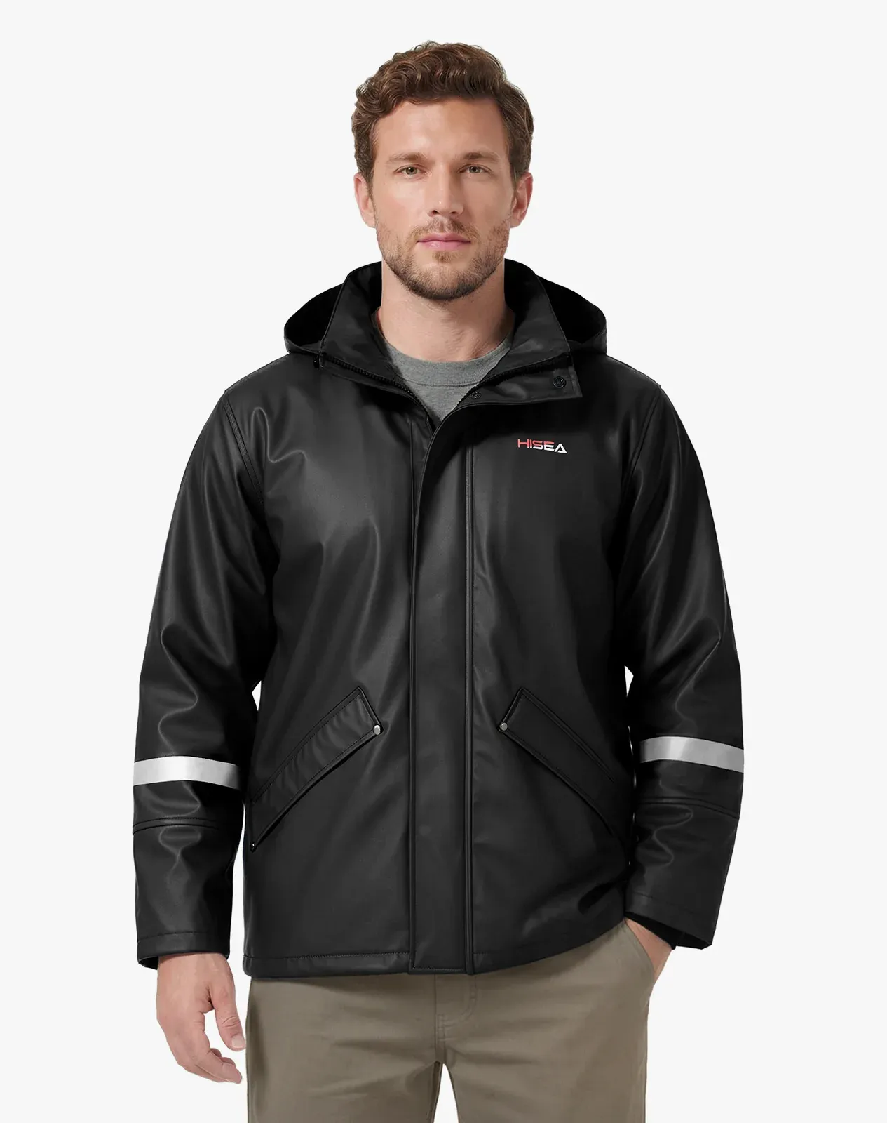 Black Men's Heavy-Duty Waterproof Work Rain Jacket for GZ65MCP image 2