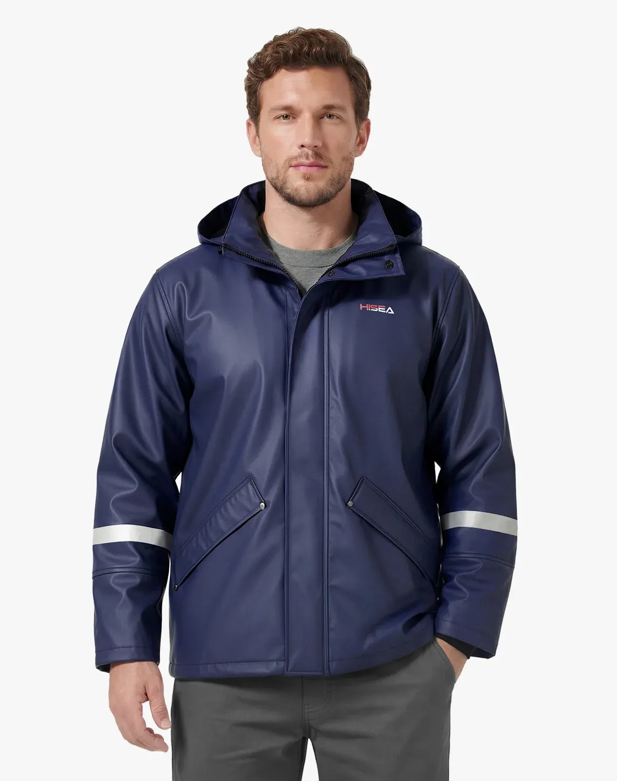 Navy Men's Heavy-Duty Waterproof Work Rain Jacket for GZ65MCP image 2