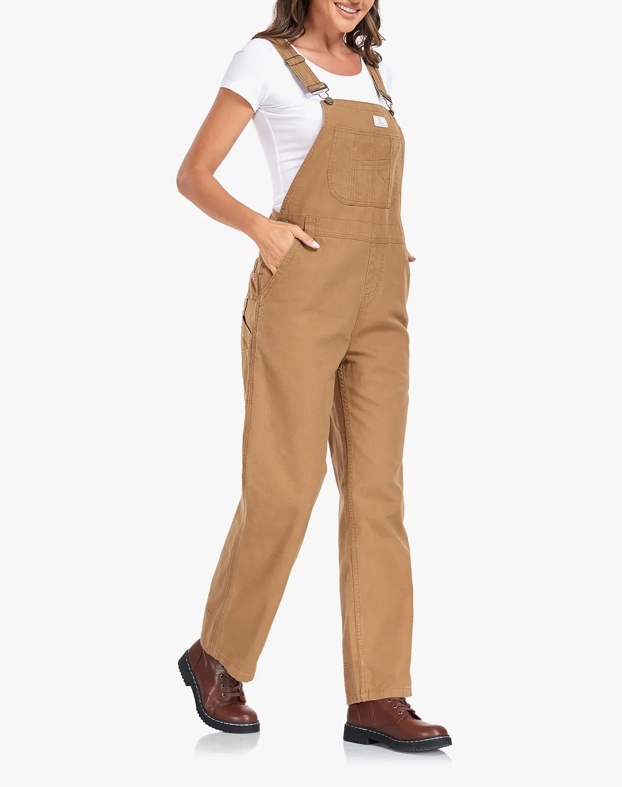 Camel Women's Denim Bib Overalls with Adjustable Straps for GZ66WCP image 2
