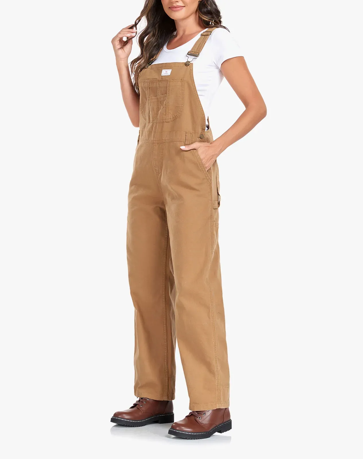 Camel Women's Denim Bib Overalls with Adjustable Straps for GZ66WCP image 3