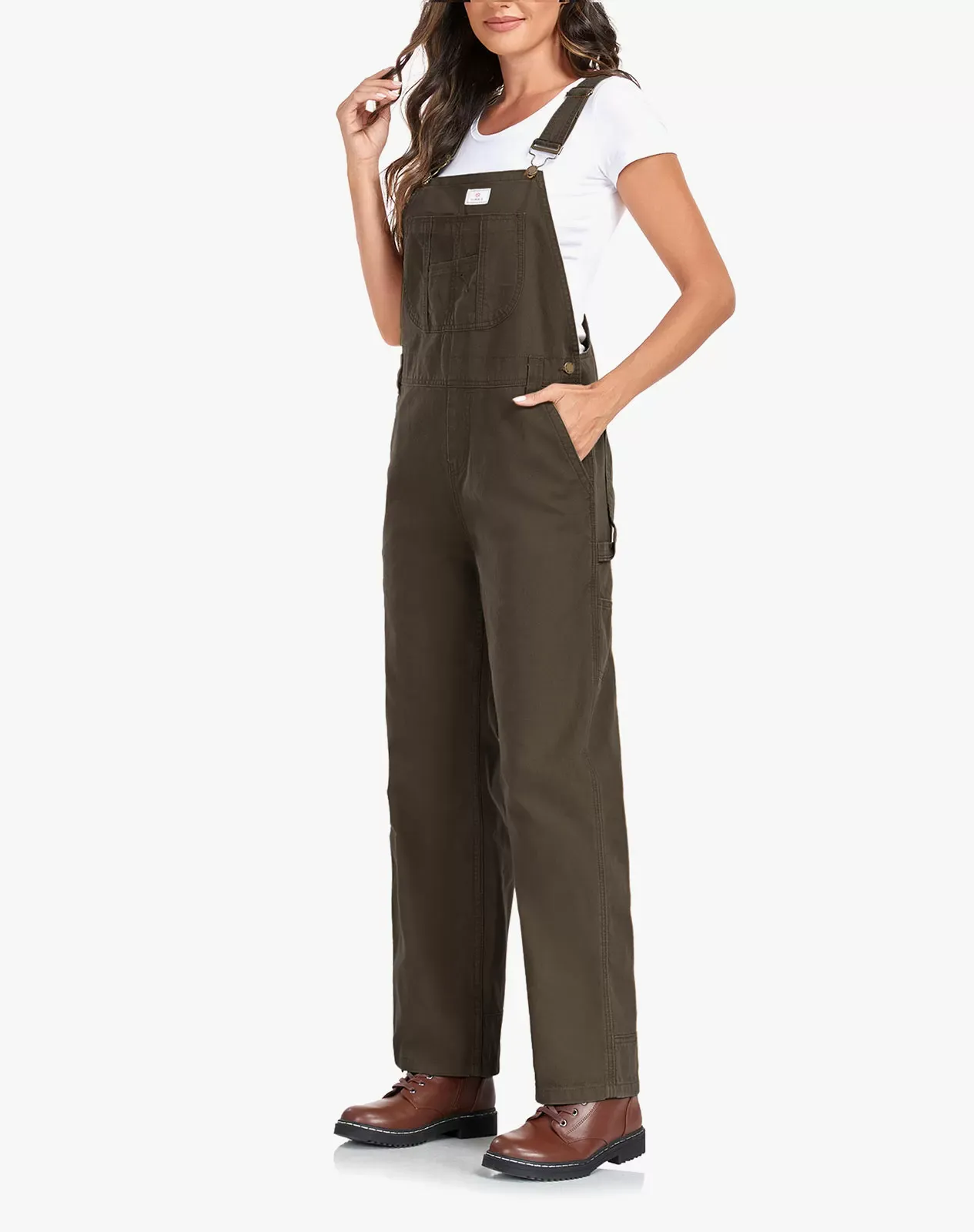 Brown Women's Bib Overall Workwear with Adjustable Straps and Convenient Tool Pockets for GZ66WCP image 2