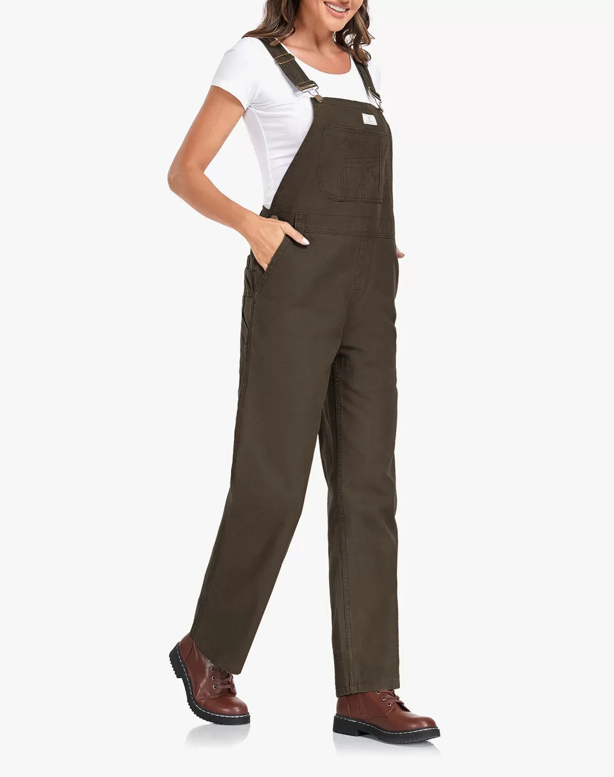 Brown Women's Bib Overall Workwear with Adjustable Straps and Convenient Tool Pockets for GZ66WCP image 3