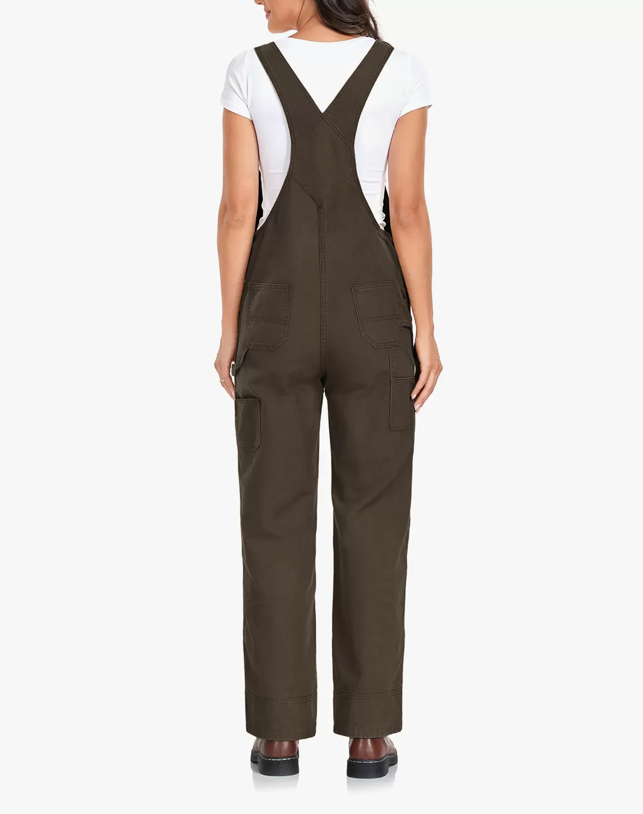 Brown Women's Bib Overall Workwear with Adjustable Straps and Convenient Tool Pockets for GZ66WCP image 4