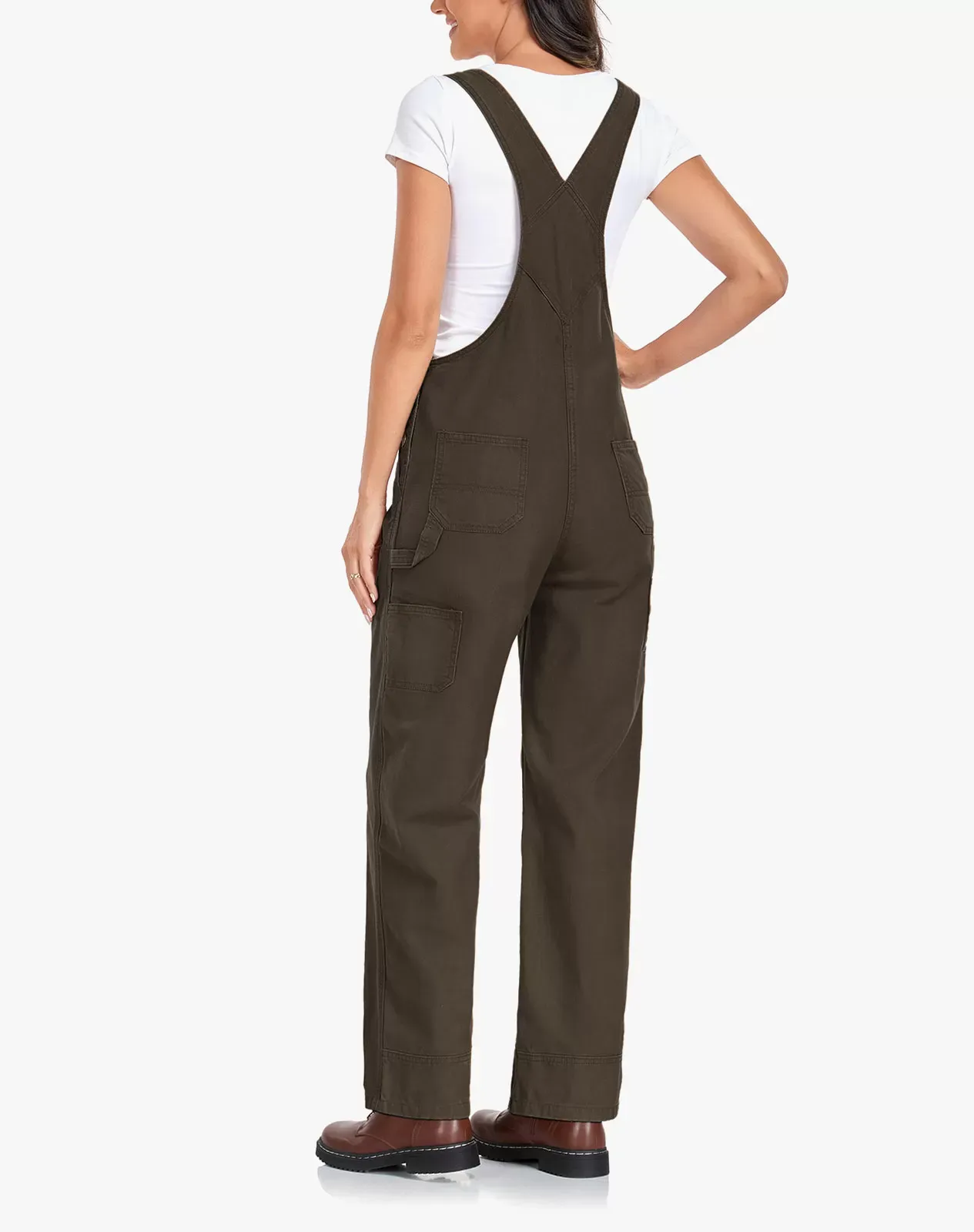 Brown Women's Bib Overall Workwear with Adjustable Straps and Convenient Tool Pockets for GZ66WCP image 5