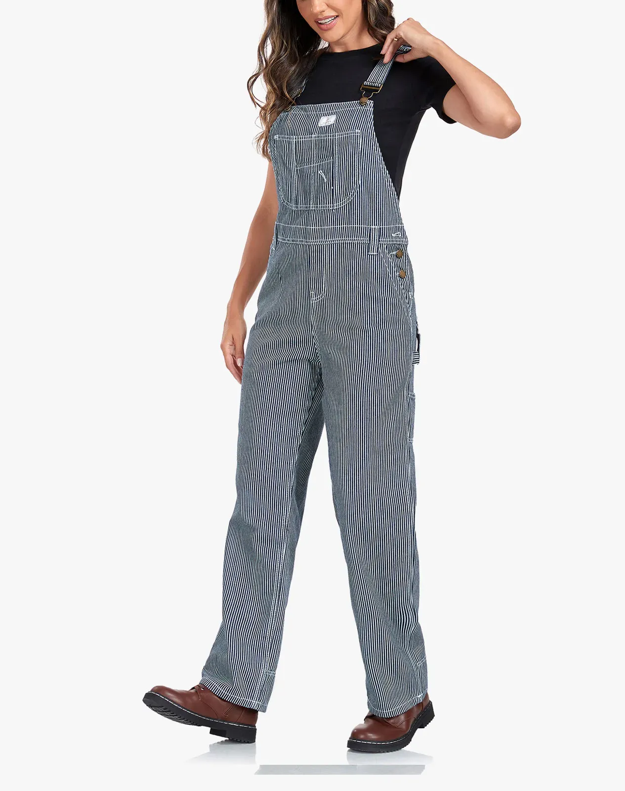 Stripe Women's Denim Bib Overalls with Adjustable Straps for GZ66WCP image 4
