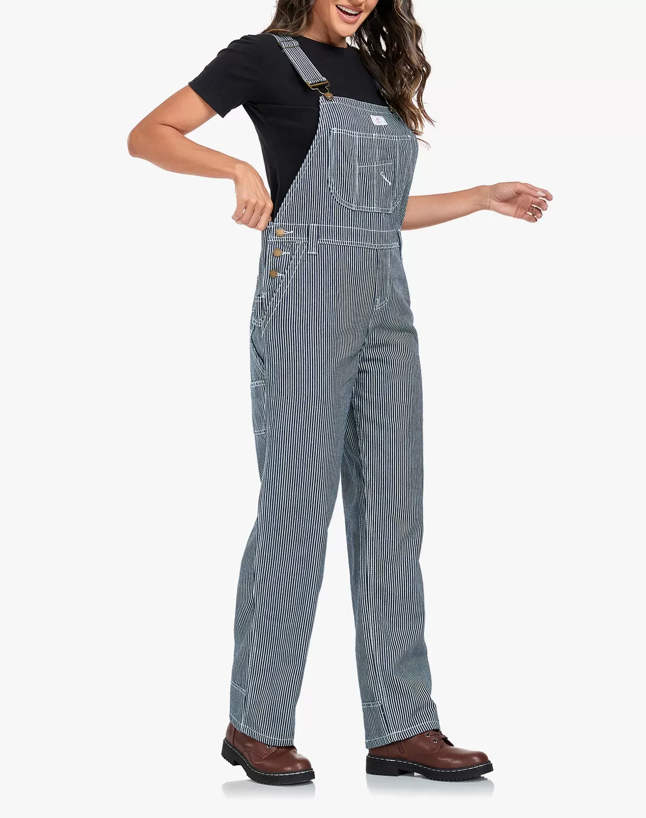 Stripe Women's Bib Overall Workwear with Adjustable Straps and Convenient Tool Pockets for GZ66WCP image 2