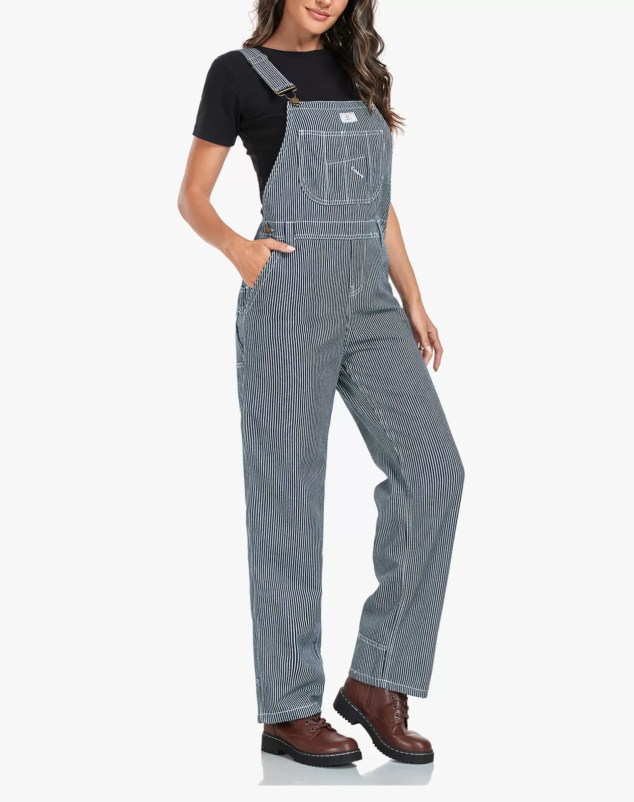 Stripe Women's Bib Overall Workwear with Adjustable Straps and Convenient Tool Pockets for GZ66WCP image 3