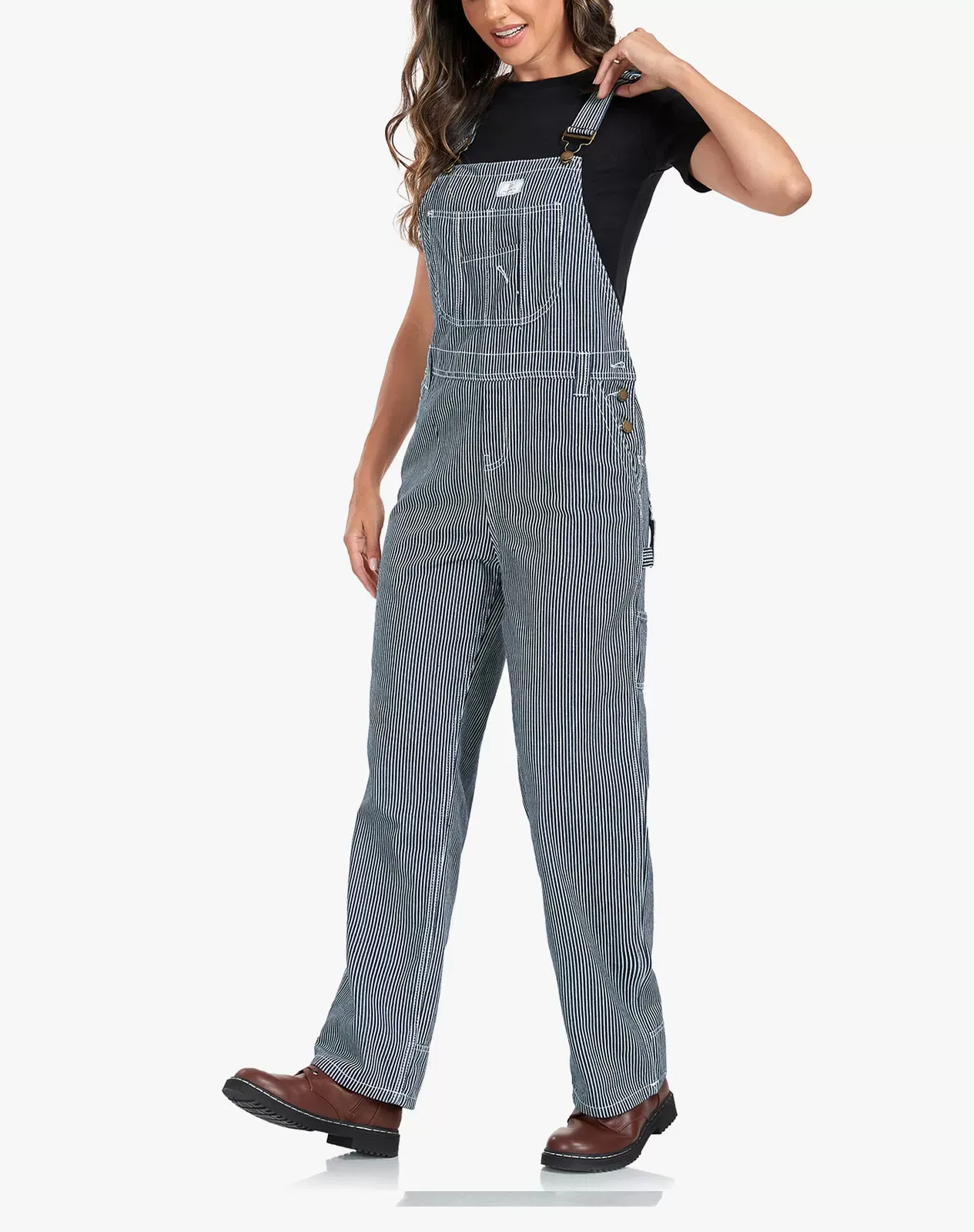 Stripe Women's Bib Overall Workwear with Adjustable Straps and Convenient Tool Pockets for GZ66WCP image 4