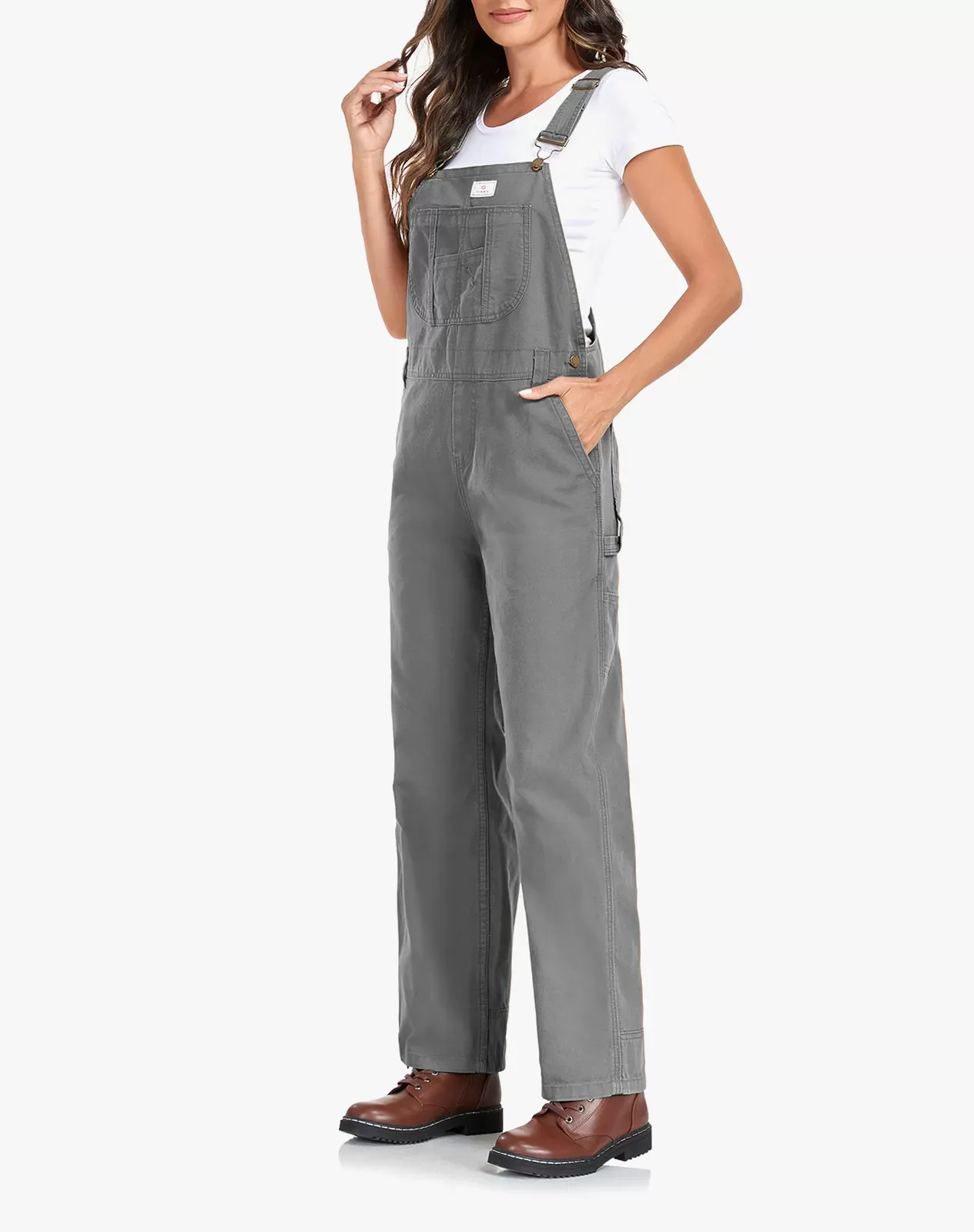 Grey Women's Bib Overall Workwear with Adjustable Straps and Convenient Tool Pockets for GZ66WCP image 2