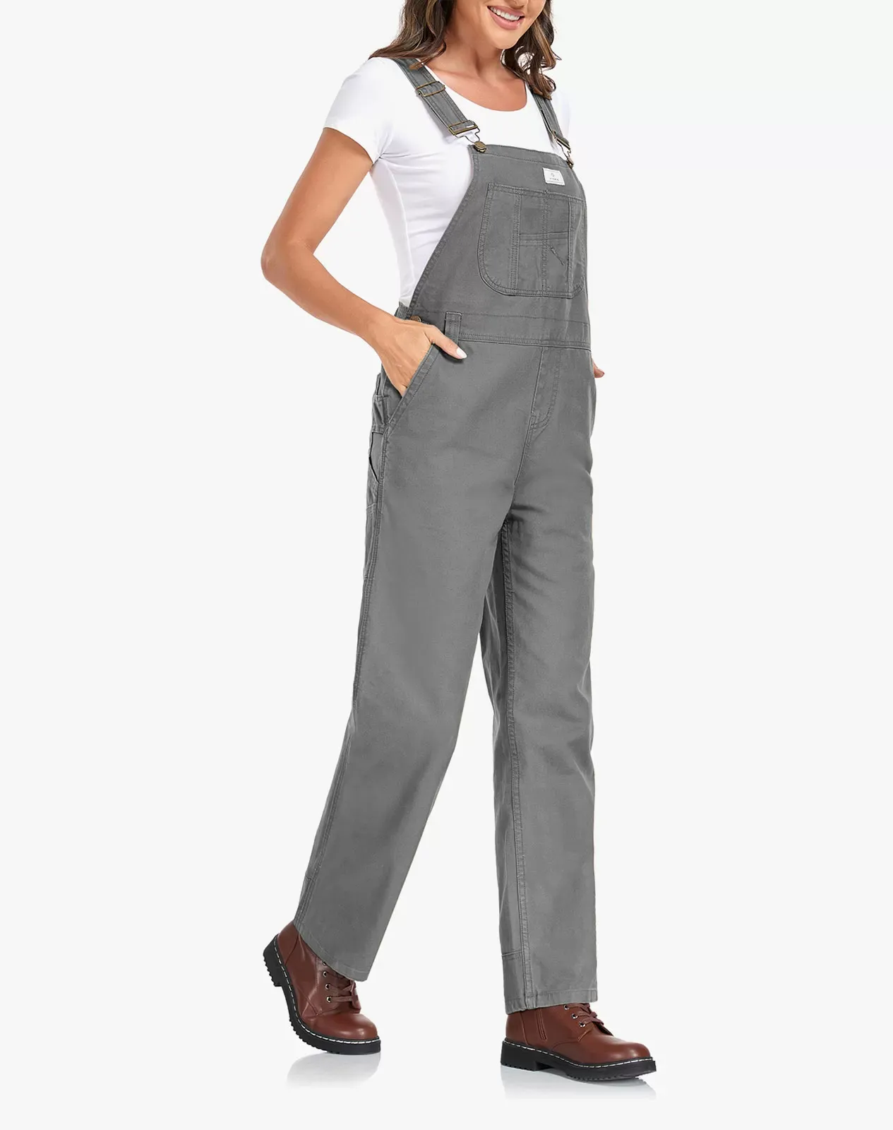 Grey Women's Bib Overall Workwear with Adjustable Straps and Convenient Tool Pockets for GZ66WCP image 3