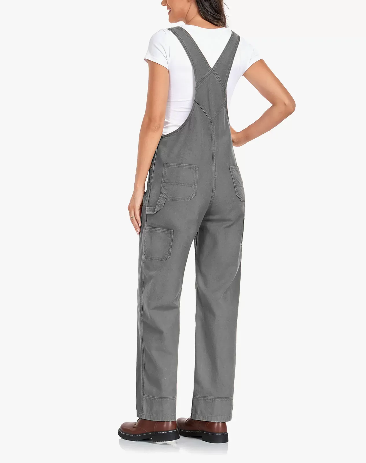 Grey Women's Bib Overall Workwear with Adjustable Straps and Convenient Tool Pockets for GZ66WCP image 5