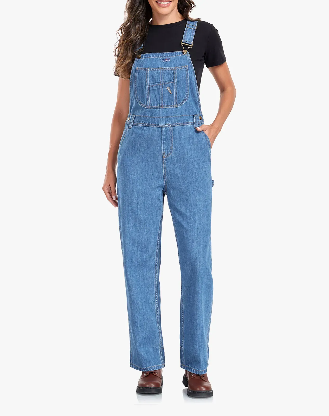 Stone washed blue Women's Denim Bib Overalls with Adjustable Straps for GZ66WCP image 3