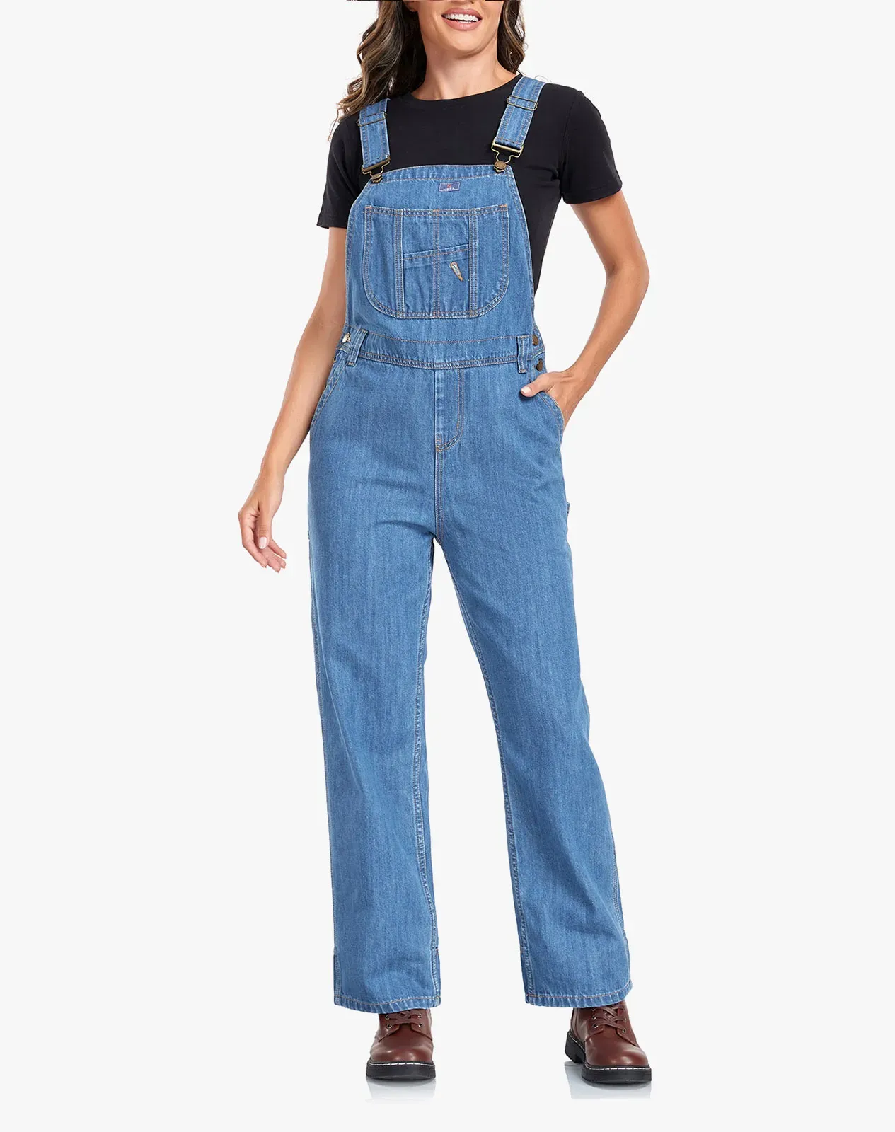 Stone washed blue Women's Denim Bib Overalls with Adjustable Straps for GZ66WCP image 4