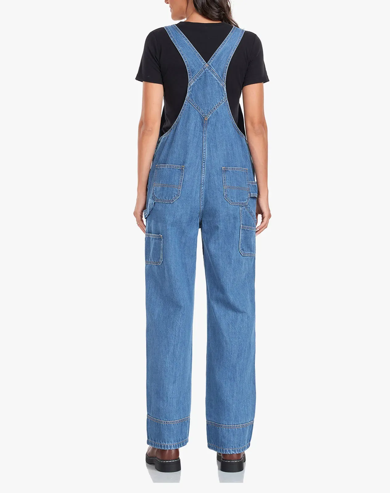 Stone washed blue Women's Denim Bib Overalls with Adjustable Straps for GZ66WCP image 5