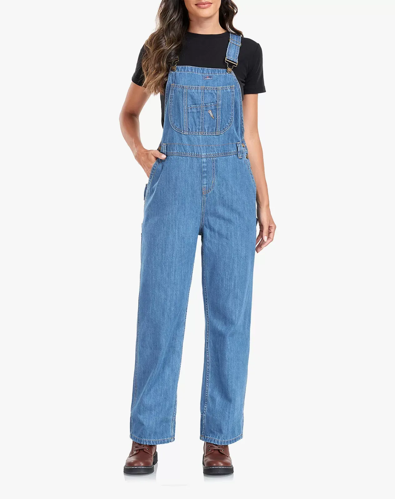Stone washed blue Women's Bib Overall Workwear with Adjustable Straps and Convenient Tool Pockets for GZ66WCP image 2