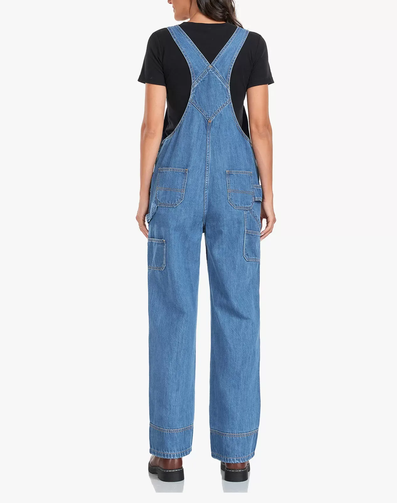 Stone washed blue Women's Bib Overall Workwear with Adjustable Straps and Convenient Tool Pockets for GZ66WCP image 5