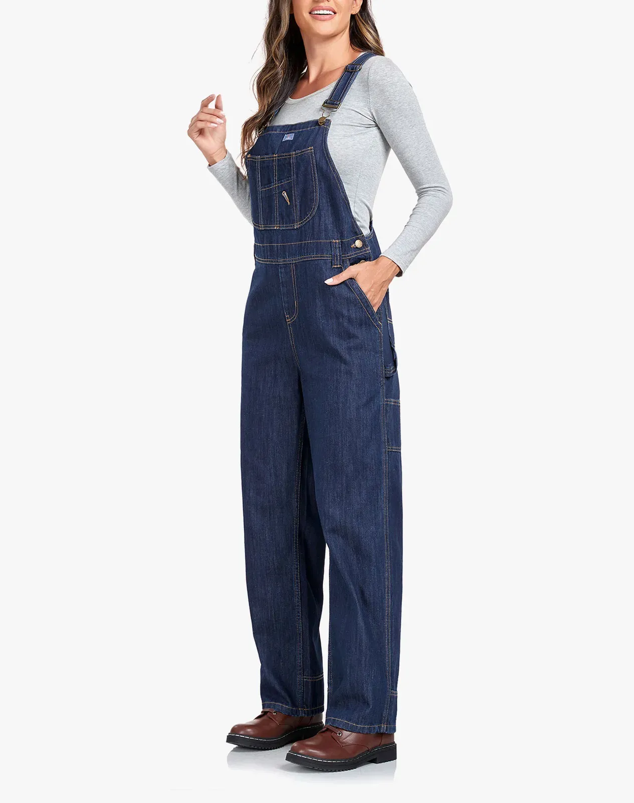 Navy Women's Denim Bib Overalls with Adjustable Straps for GZ66WCP image 3