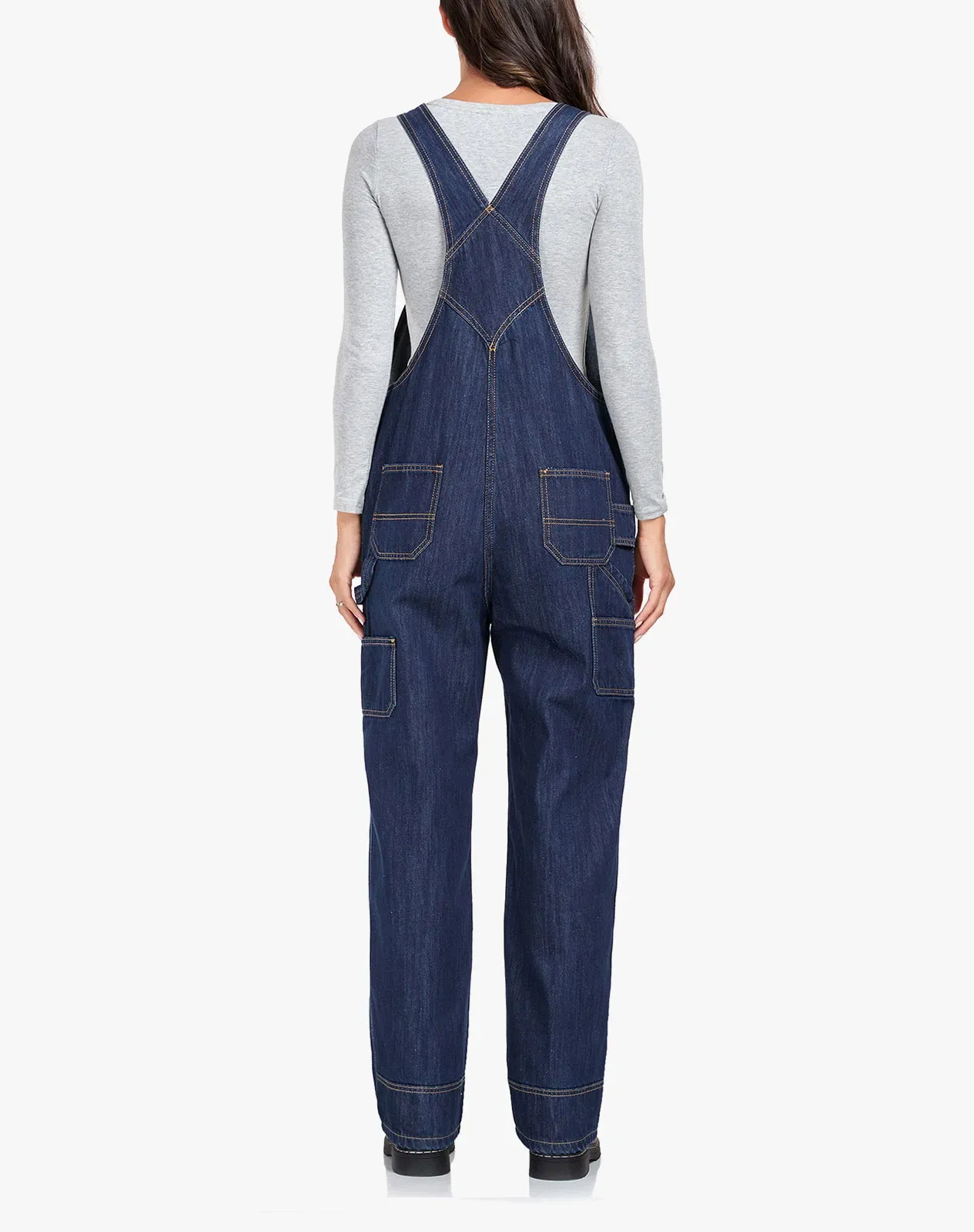 Navy Women's Denim Bib Overalls with Adjustable Straps for GZ66WCP image 5