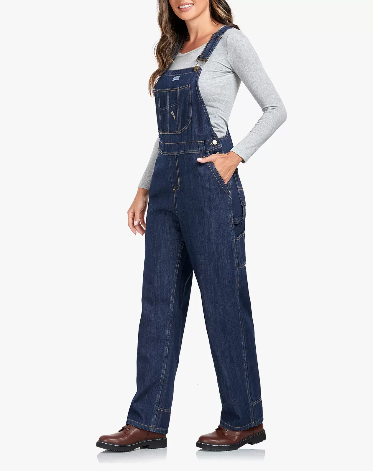 Navy Women's Bib Overall Workwear with Adjustable Straps and Convenient Tool Pockets for GZ66WCP image 2