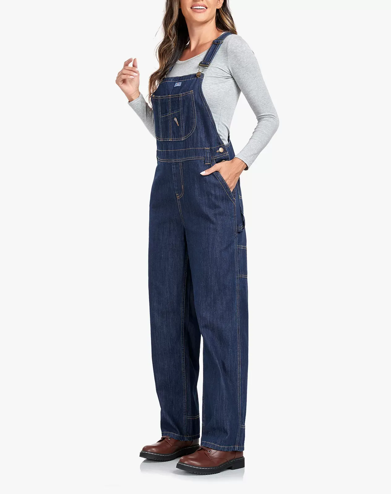 Navy Women's Bib Overall Workwear with Adjustable Straps and Convenient Tool Pockets for GZ66WCP image 3