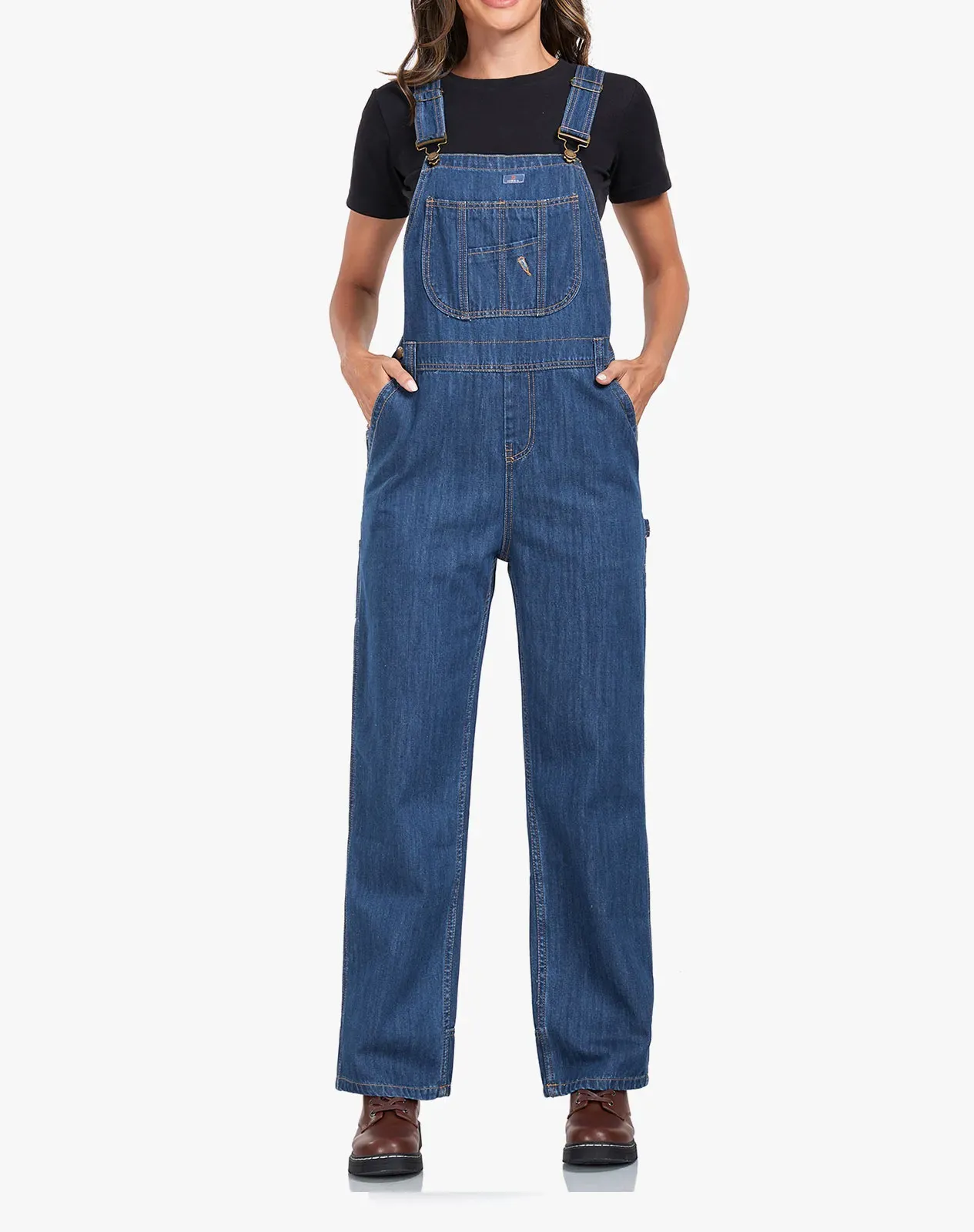 Blue Women's Denim Bib Overalls with Adjustable Straps for GZ66WCP image 1