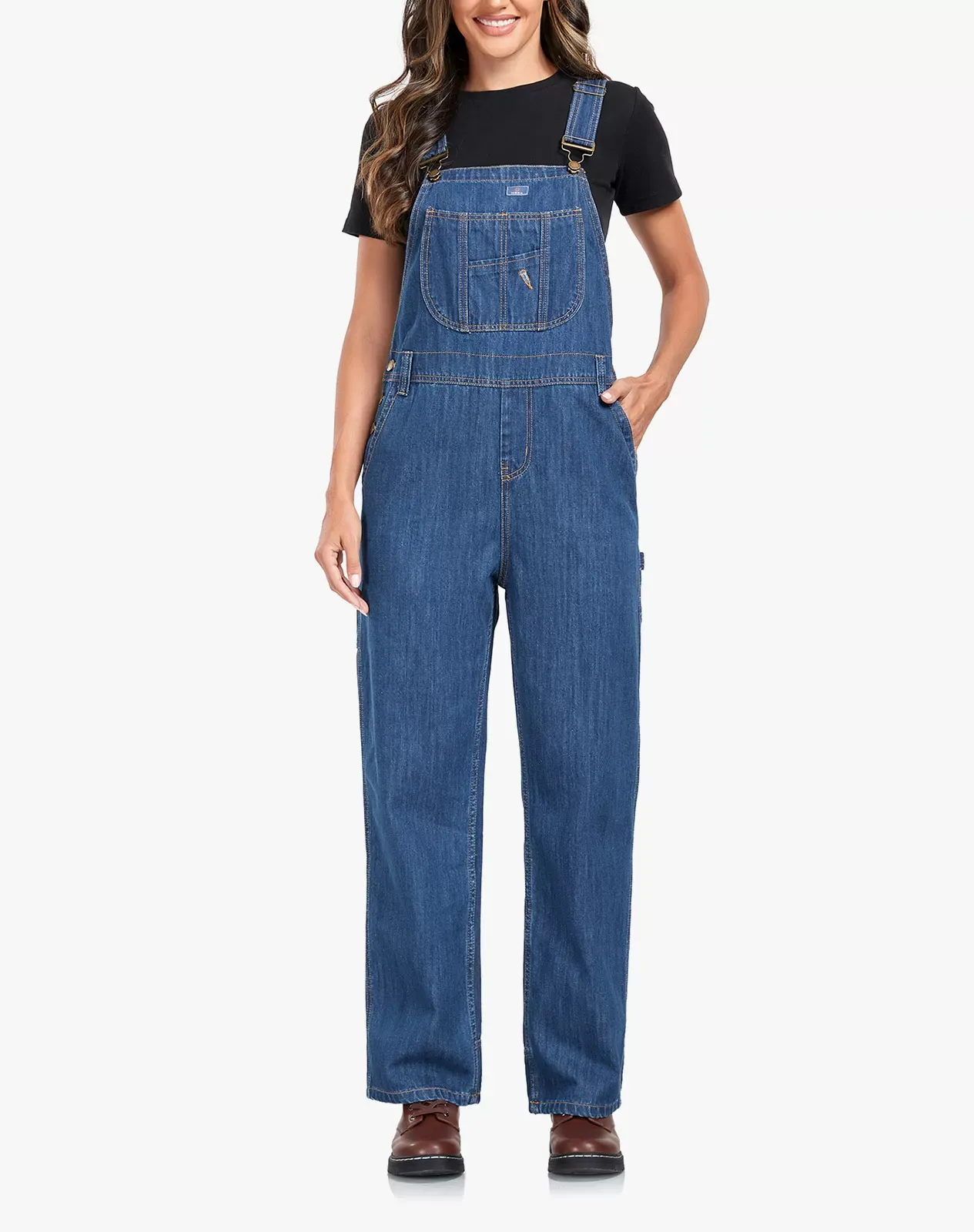 Women's Denim Bib Overalls with Adjustable Straps for GZ66WCP image 2