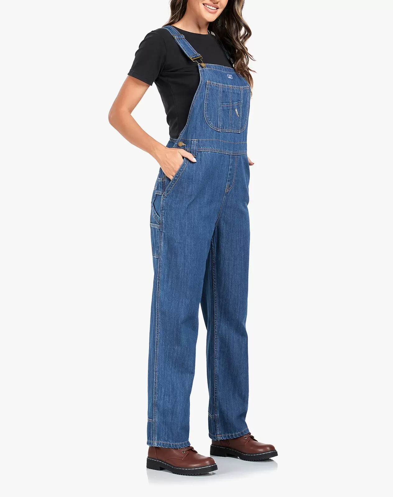 Women's Denim Bib Overalls with Adjustable Straps for GZ66WCP image 3
