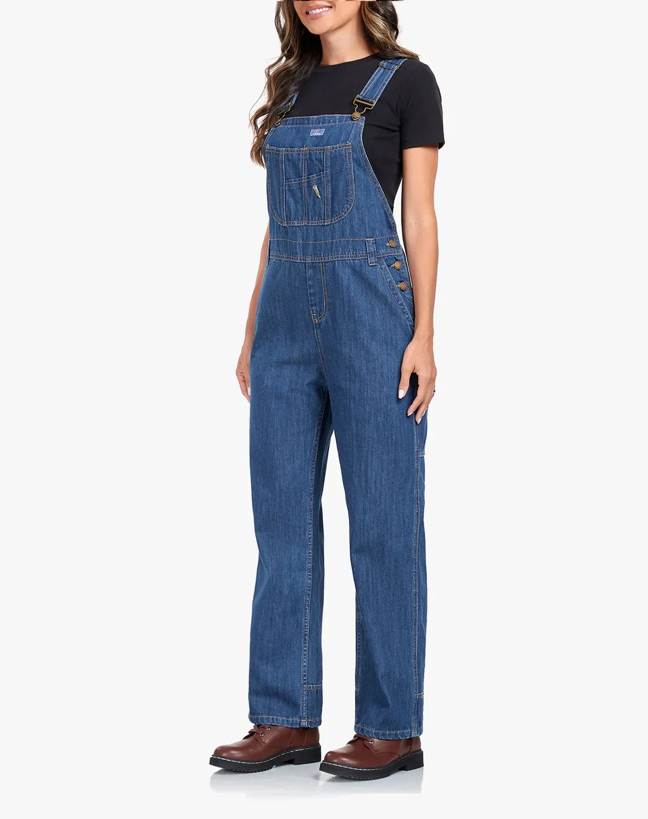 Blue Women's Denim Bib Overalls with Adjustable Straps for GZ66WCP image 4