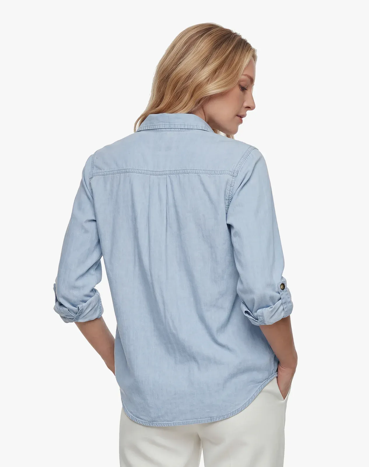 Women's Lightweight Denim Long Sleeve Chambray Shirt for GZ69WCP image 3