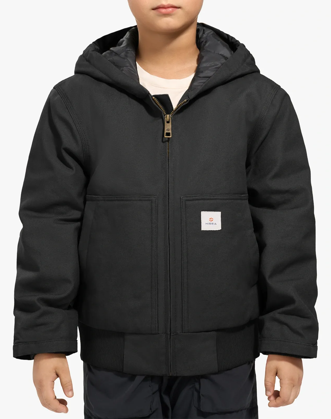 Black Kids' Insulated Canvas Hooded Jacket for GZ72KCP image 1
