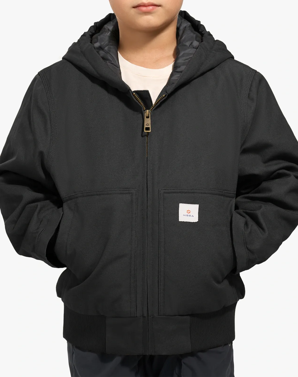 Black Kids' Insulated Canvas Hooded Jacket for GZ72KCP image 3
