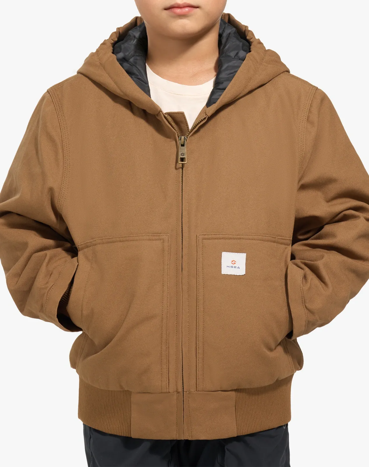 Brown Kids' Insulated Canvas Hooded Jacket for GZ72KCP image 3
