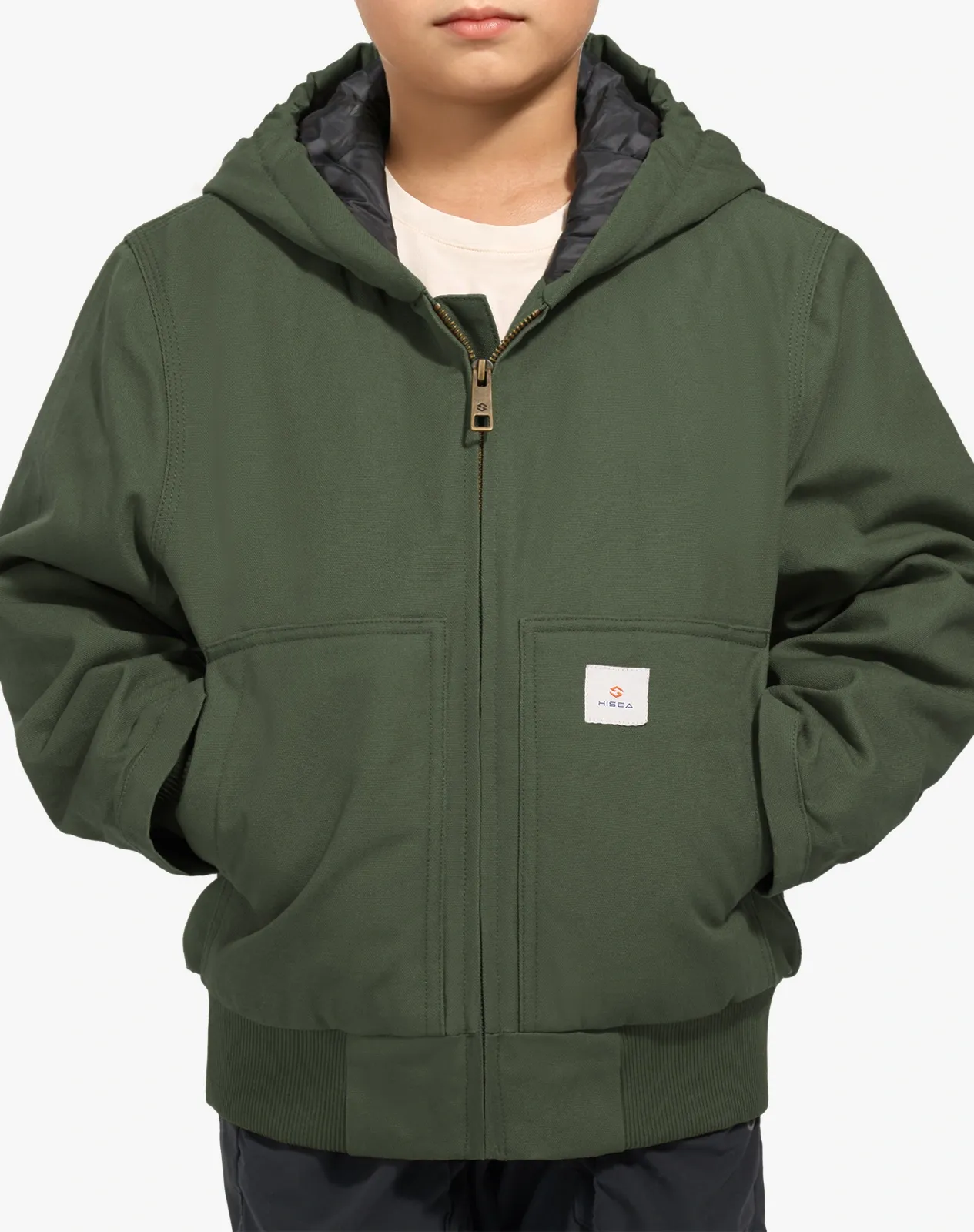 Green Kids' Insulated Canvas Hooded Jacket for GZ72KCP image 3