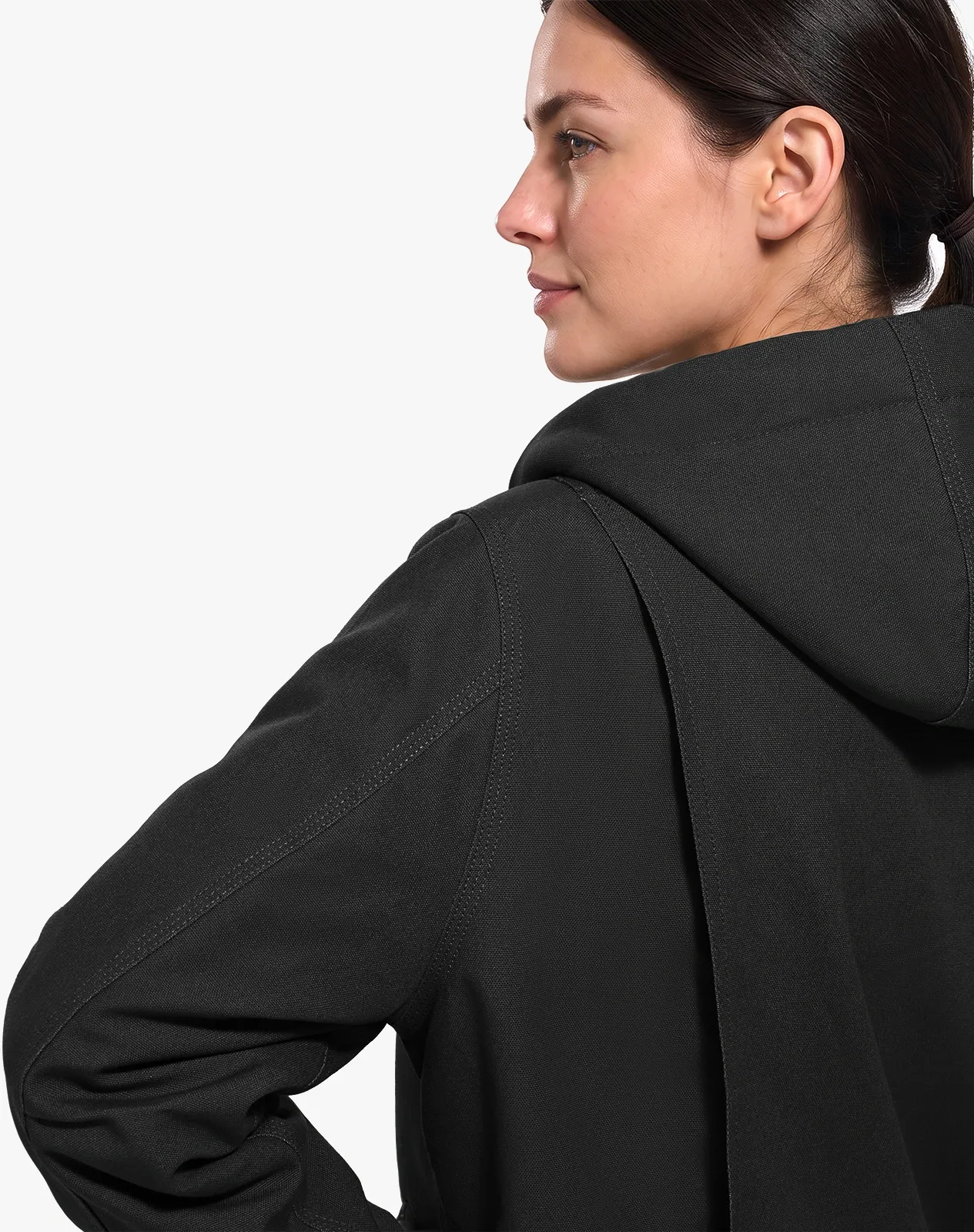 Women's Faux Sherpa Cotton Canvas Zip-Up Hooded Jacket for GZ74WCP image 3